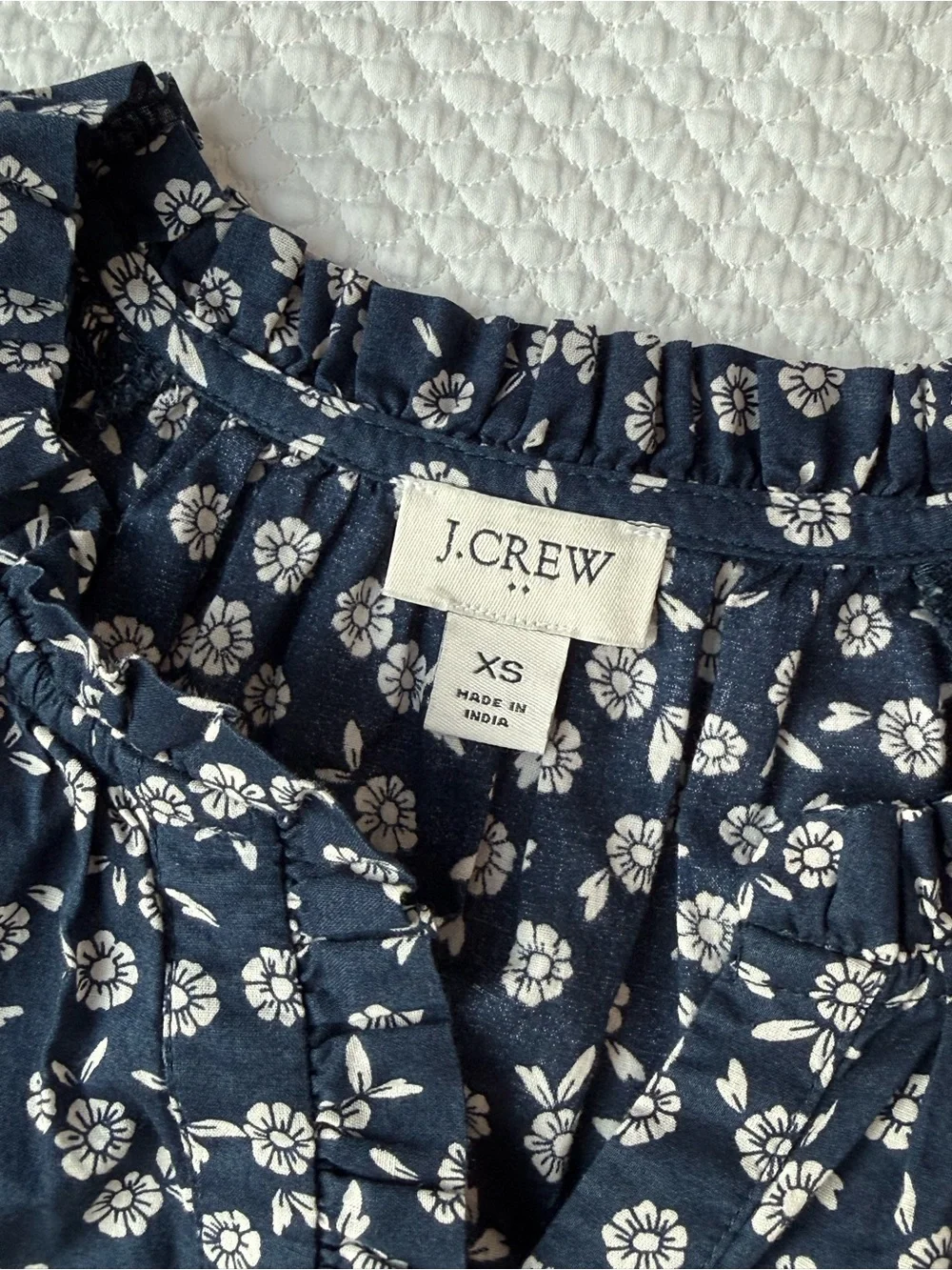 J. Crew Navy Flutter-sleeve block-print top, Size XS